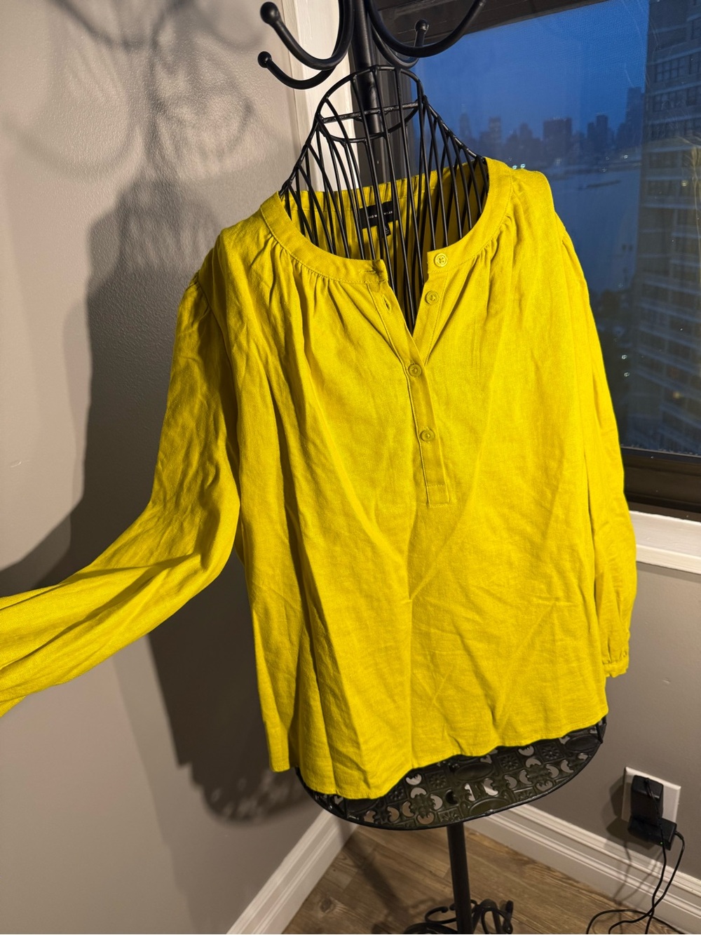 WhoWhatWear Bright Yellow Women's Button Henley Top